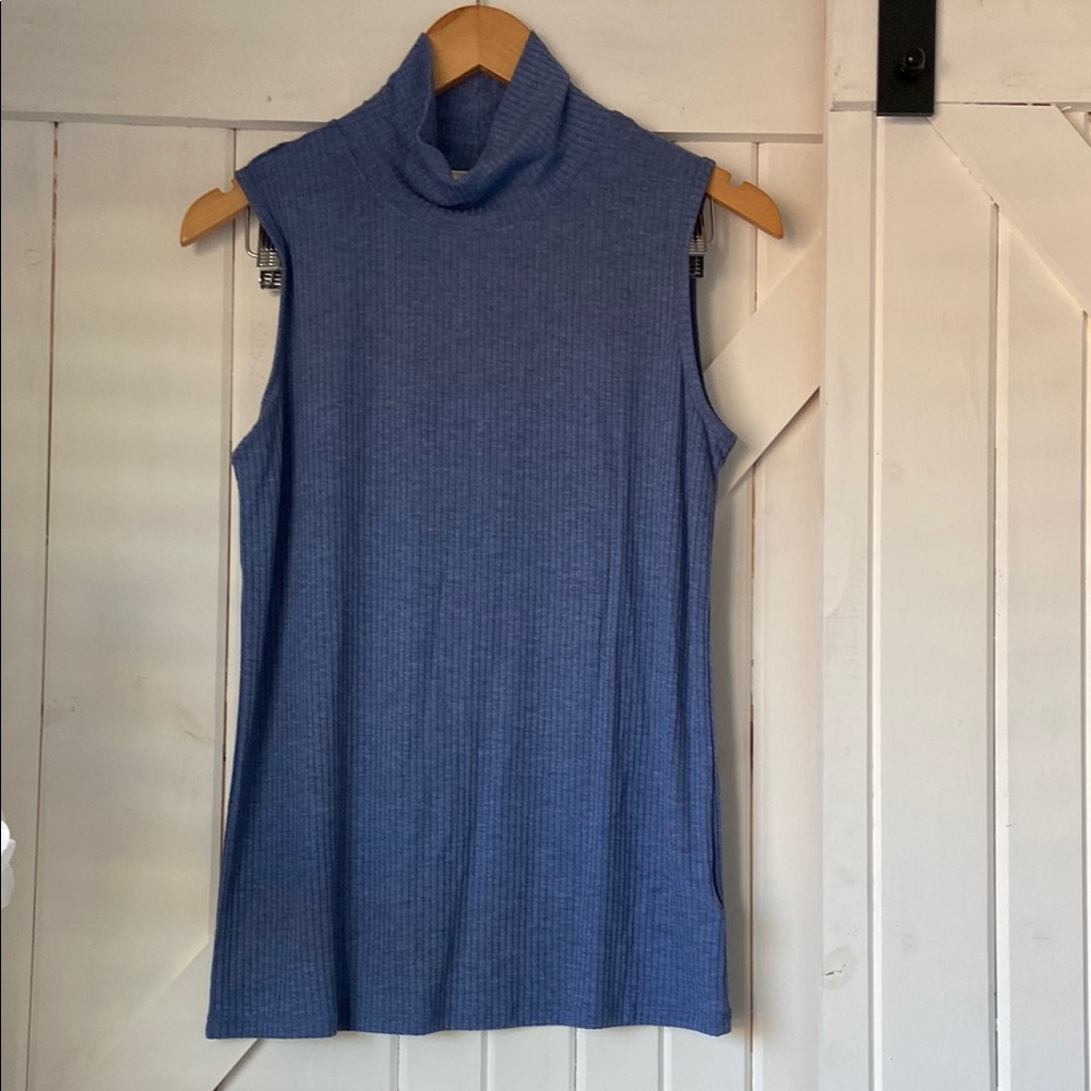 Christian Siriano Women’s Blue Sleeveless Turtleneck Top Summer Casual
